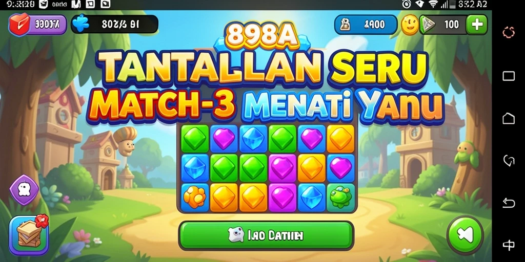 Tampilan gameplay seru permainan Match-3 yang penuh warna.