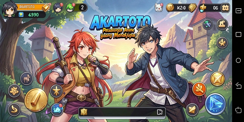 Tampilan menarik dari gameplay AKARTOTO menampilkan karakter anime yang beraksi.