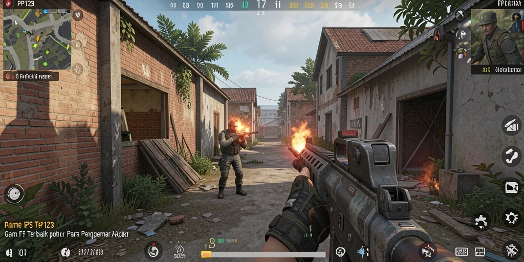 Tampilan mendebarkan dari gameplay PP123 di arena pertempuran FPS.
