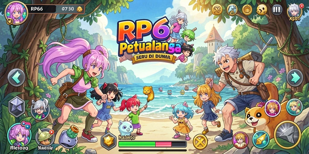 Gameplay RP66 yang menarik dengan karakter anime berwarna-warni.