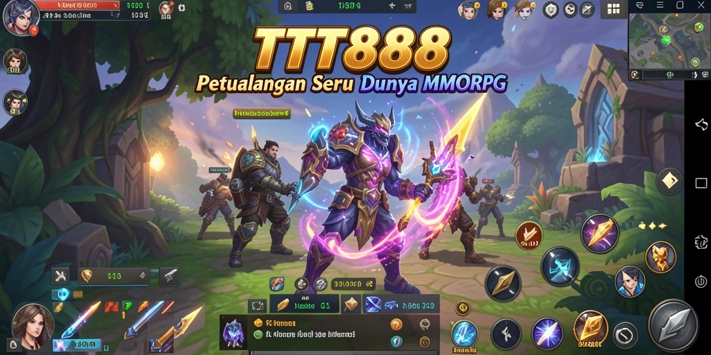 Screenshot gameplay TTT888 menampilkan aksi pertempuran epik dalam dunia MMORPG.