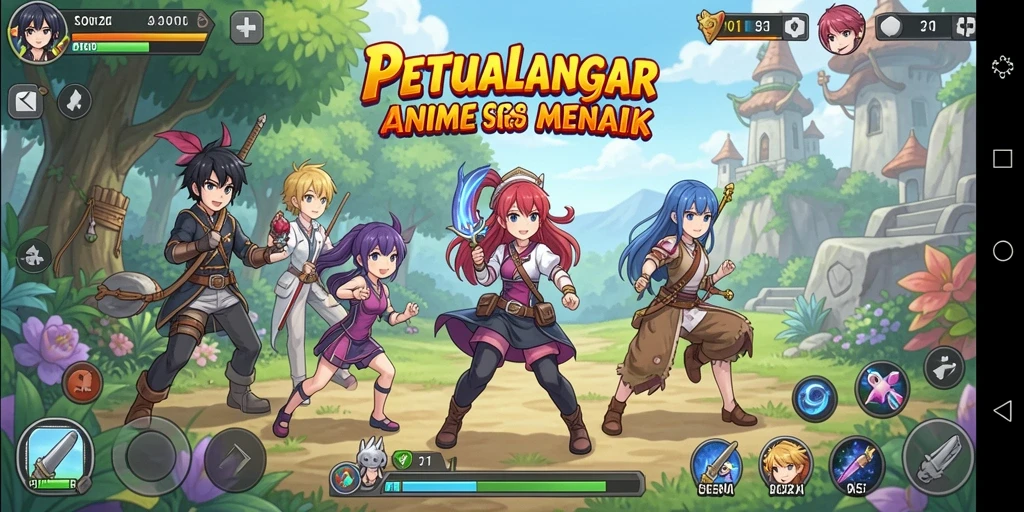 Screenshot dari gameplay V21 yang menampilkan karakter Anime bertarung.